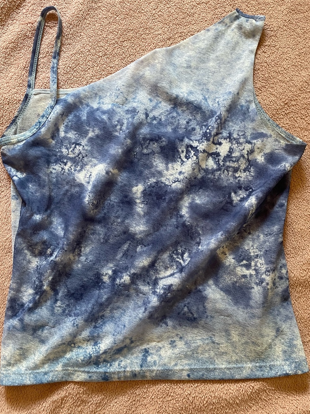 Vintage Y2K Charlotte Russe Blue Tie Dye Asymmetrical One Shoulder Tank Top L